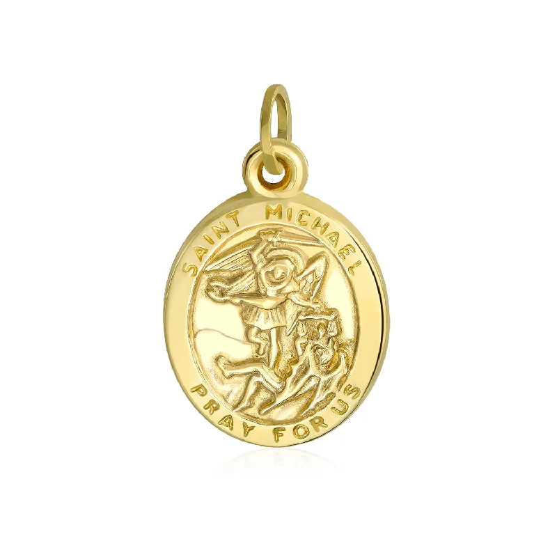 Fashionable Pendant Necklace-Yellow 14K Gold Saint Michael Archangel Pendant Necklace for Men No Chain