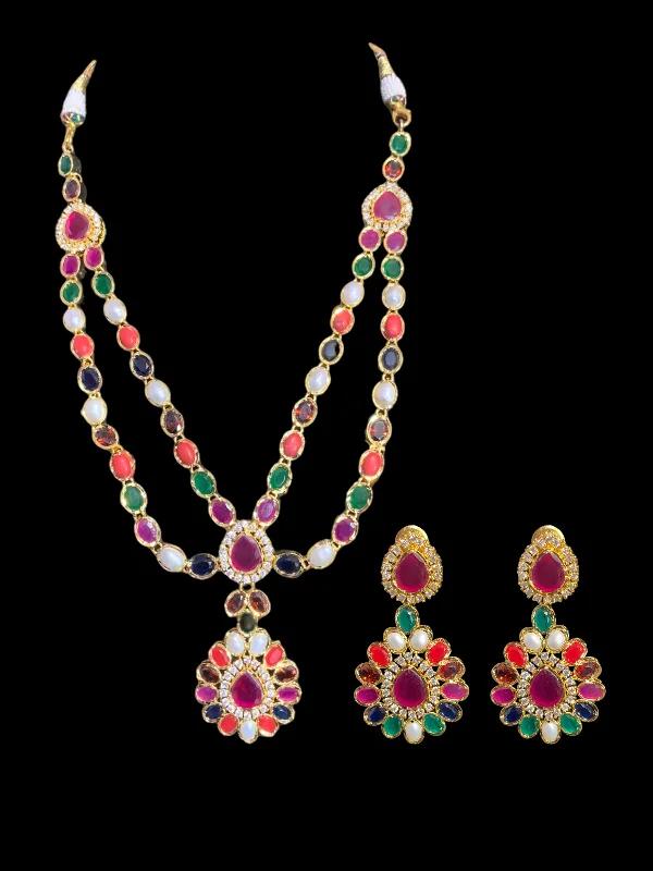 Thin Silver Necklace-NS362 Farhat Navratan gold plated short necklace with earrings