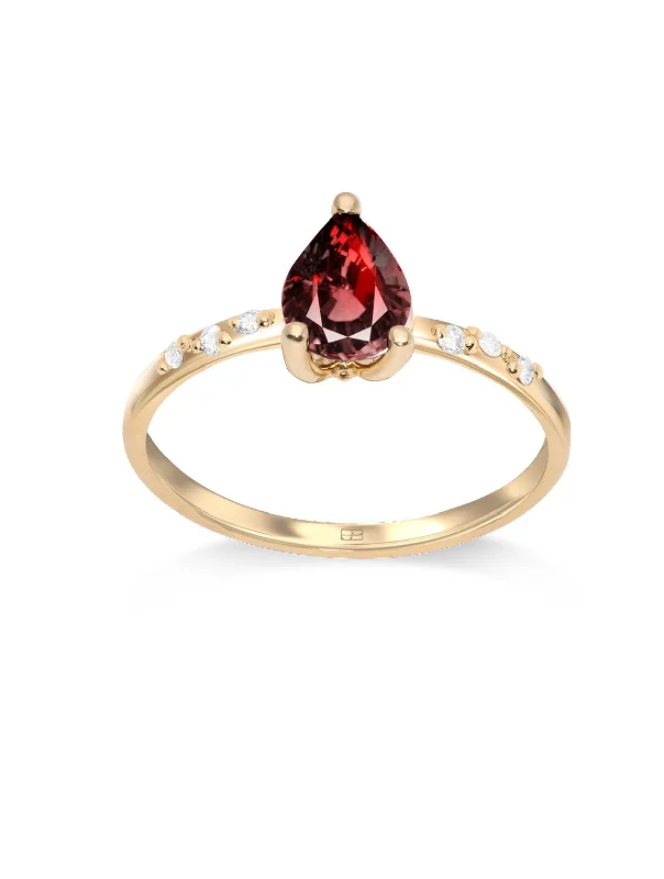 Ruby Engagement Ring for Women-Your Way N°9 18K Gold Ring w. Garnet & Diamonds