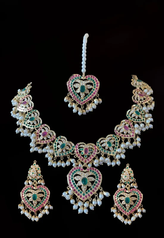 Casual Silver Necklace-DNS104 Laya Punjabi Jadau necklace set (READY TO SHIP)