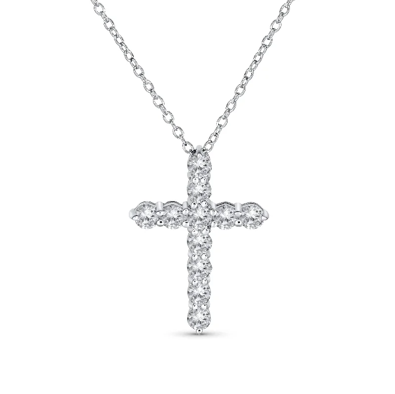 Heart Shaped Necklace-Bridal Necklace Minimalist Sterling Silver Cross Pendant with Cubic Zirconia