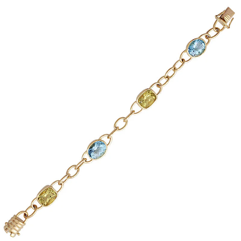 Custom Name Charm Bracelet-Bracelet- Blue Topaz And Lemon Quartz (1457C)