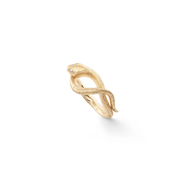 Classic Gold Engagement Ring-Small Snakes 18K Gold Ring w. Diamonds