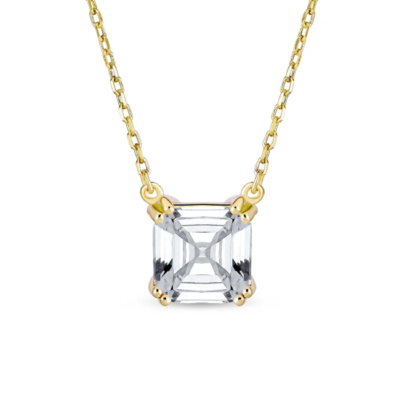 Silver Infinity Necklace-Classic Bridal Necklace 2 CTW Solitaire Square CZ Asscher Cut Pendant Sterling Silver