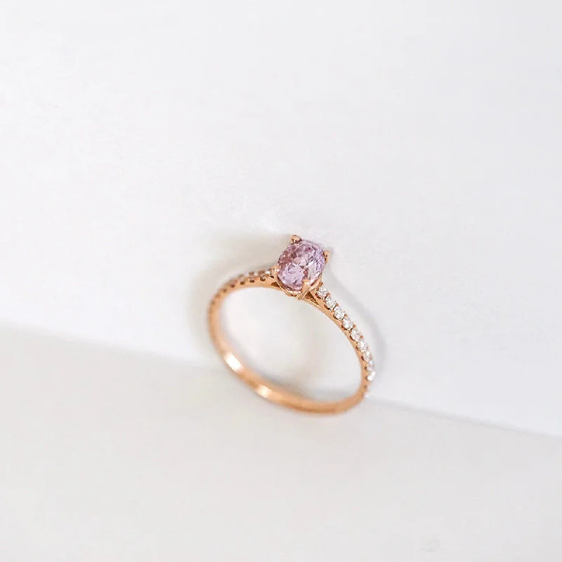 Princess Cut Sapphire Ring-Candy Sweet Pink 18K Rosegold Ring w. Sapphire & Diamonds