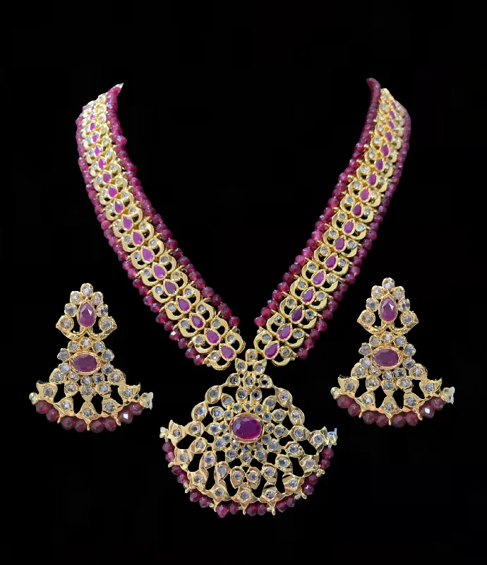 Adjustable Necklace-NS110 Ujwala Hyderabadi ruby necklace set with earrings (READY TO SHIP )