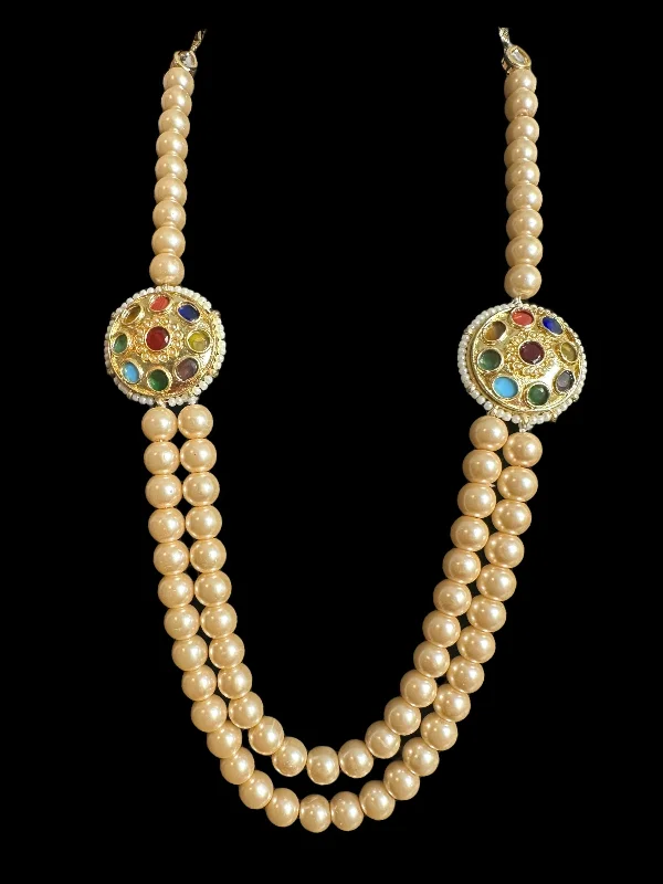 Women’s Engagement Necklace-Kundan mala style  necklace - golden pearls   ( READY TO SHIP )