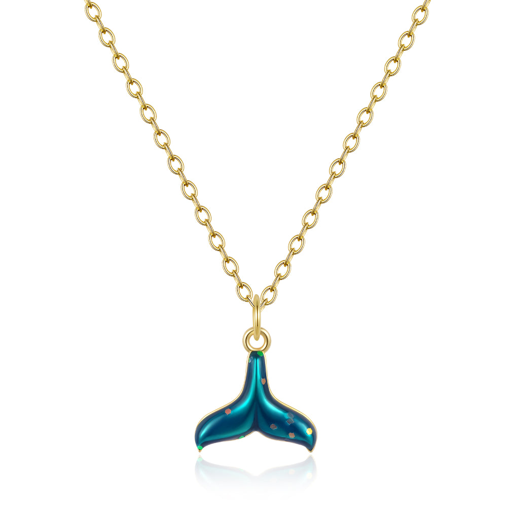 Diamond and Pearl Necklace-Summer Adjustable Gold Enamel Mermaid Pendant Necklace