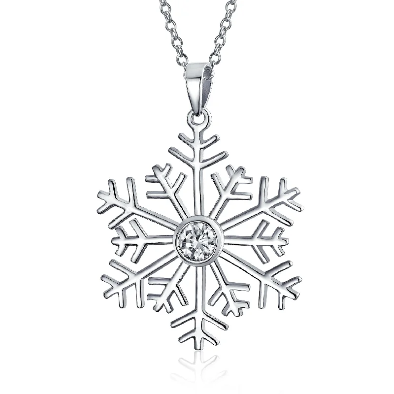 Elegant Gold Necklace-Cubic Zirconia Snowflake Pendant Necklace in Sterling Silver for Winter Parties