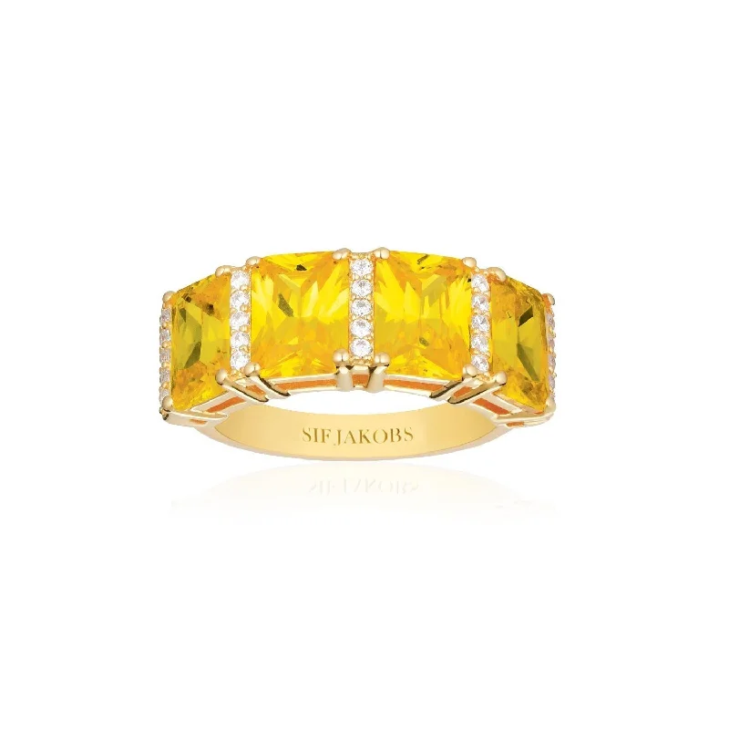 Two-Tone Wedding Ring-Roccanova Altro Quattro 18K Gold Plated Ring w. White & Yellow Zirconias