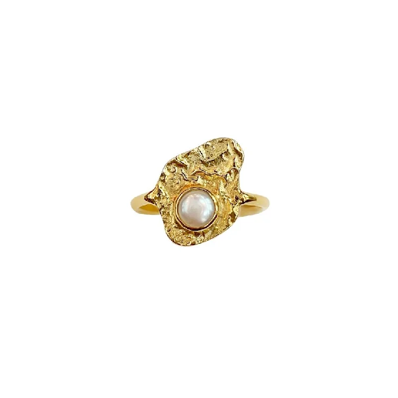 Personalized Couples Ring-GEMMA Gold Plated Ring w. Pearl