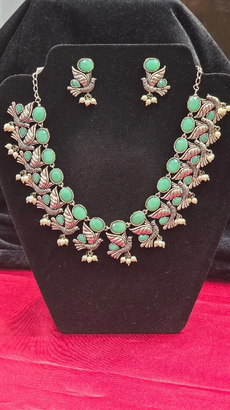 Women’s Chain Necklace-Wonderful Pista Green Bird Shaped Necklace Set For Women