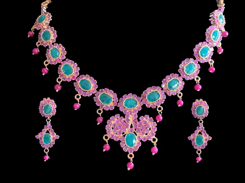 Stylish Long Necklace-NS38 , real ruby emerald gold plated necklace set ( READY TO SHIP)