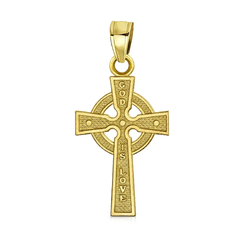 Silver Necklace with Charms-Solid 14K Gold Celtic Cross Pendant Necklace with 'God Is Love' Etching