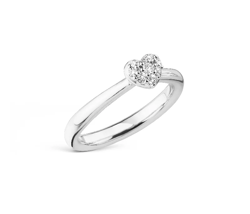 Silver Wedding Ring-Small Heart 18K Whitegold Ring w. Diamonds