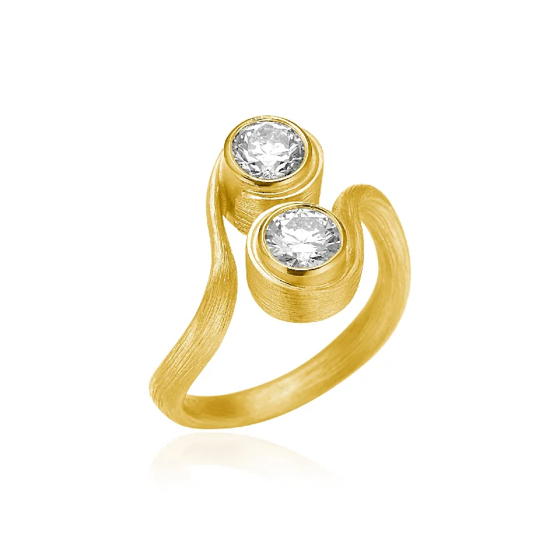 Modern Diamond Ring-Vega Solitaire Duo 18K Gold Ring w. Diamonds