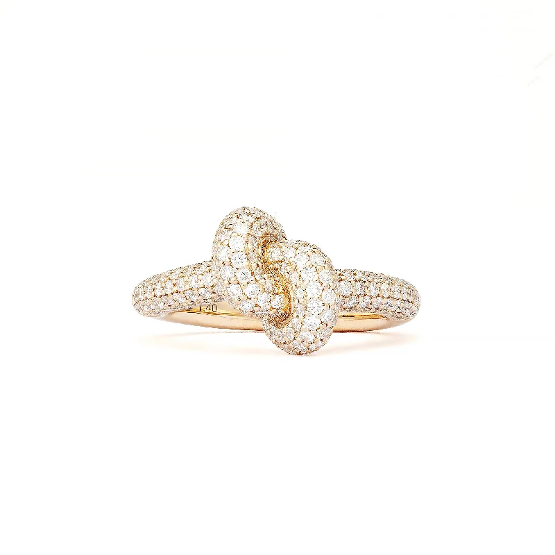 Matching Couple Rings-Legacy Knot Small (Tight) 18K Gold Ring w. Diamonds