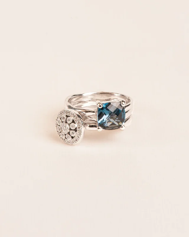 Custom Diamond Promise Ring-Stacked 18K Gold Ring w. Diamond & Topaz