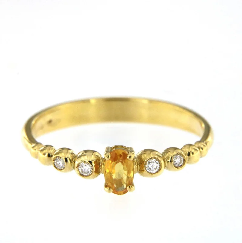 Gold Cocktail Ring-Bubble 18K Gold Ring w. Diamonds & Orange Sapphire