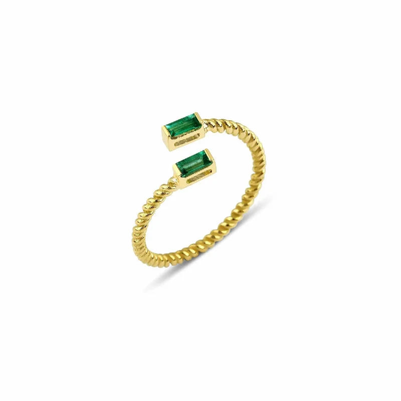 Personalized Promise Ring-Lara Double Twist 18K Gold Ring w. Emeralds