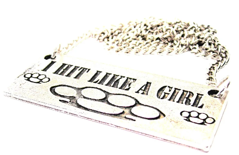 Multi-Colored Bead Necklace-I Hit Like A Girl Brass Knuckles Statement Platform Necklace