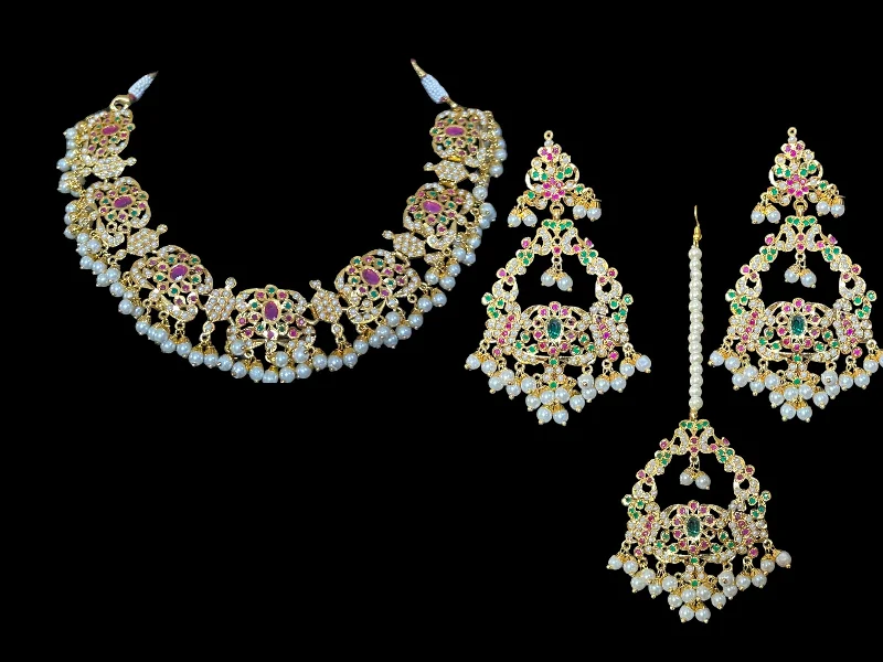 Wedding Necklace for Bride-DNS13 Niyati necklace set in red green  ( READY TO SHIP )