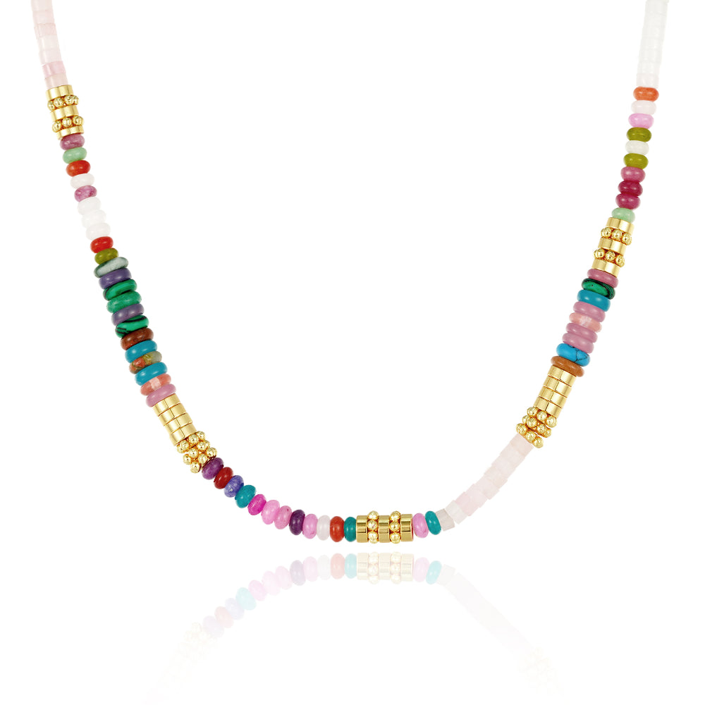 Gemstone Chain Necklace-Colorful Gemstone Boho Beaded Choker Natural Stone Necklace