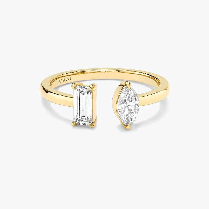 Men’s Wedding Ring with Stone-Baguette & Marquise Mixed Cuff 14K Gold Ring w. Lab-Grown Diamonds