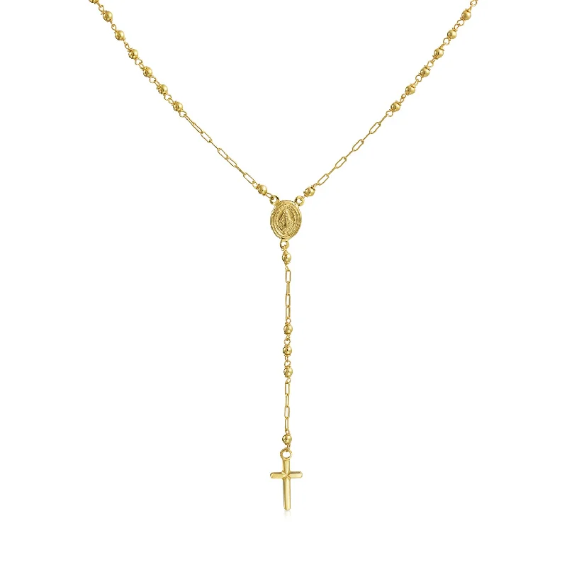 Custom Name Necklace for Gift-Simple Thin Delicate 14K Gold Cross & Virgin Mary Drop Necklace for Teens