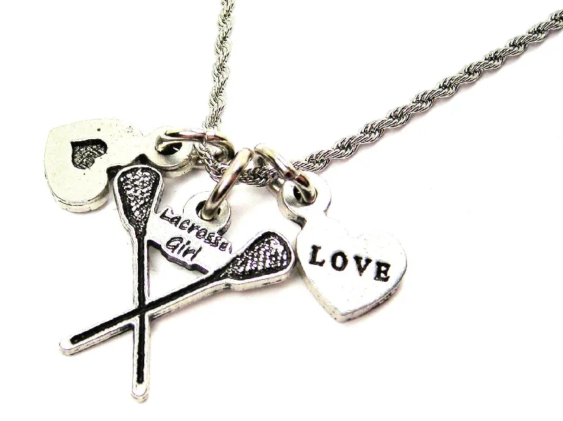 Bohemian Pendant Necklace-Lacrosse Girl Stainless Steel Rope Chain Necklace