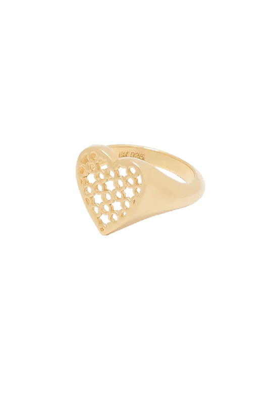 Adjustable Silver Ring-Heart Signet Ring Gold Plated