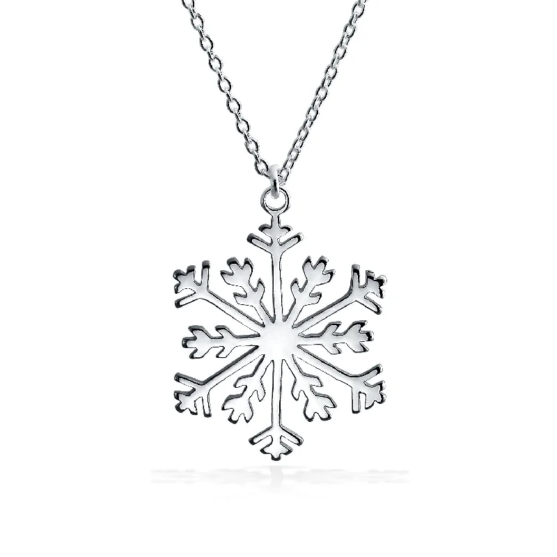 Birthstone Necklace for Mom-Classic Snowflake Pendant Necklace in Polished Sterling Silver for Christmas Party