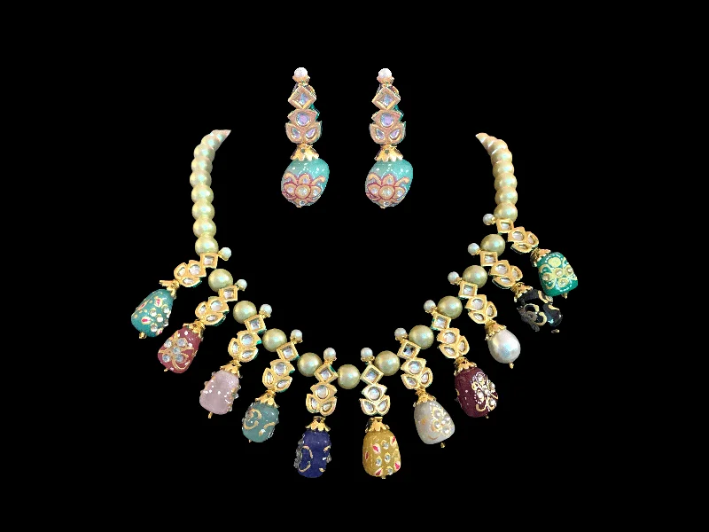 Wedding Necklace for Bridesmaids-NS79 Meena kundan  necklace  (READY TO SHIP)