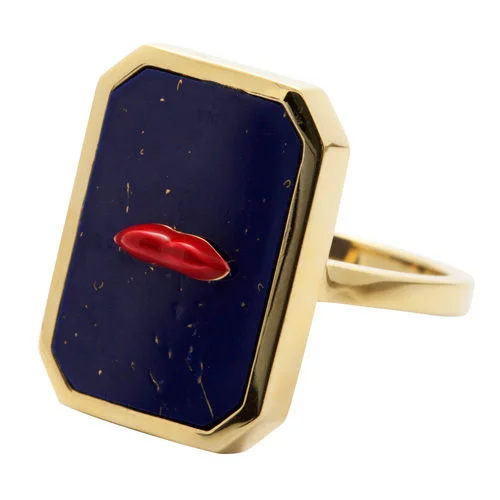 Simple Gold Wedding Ring-One Lip Red & Blue Gold Plated Ring