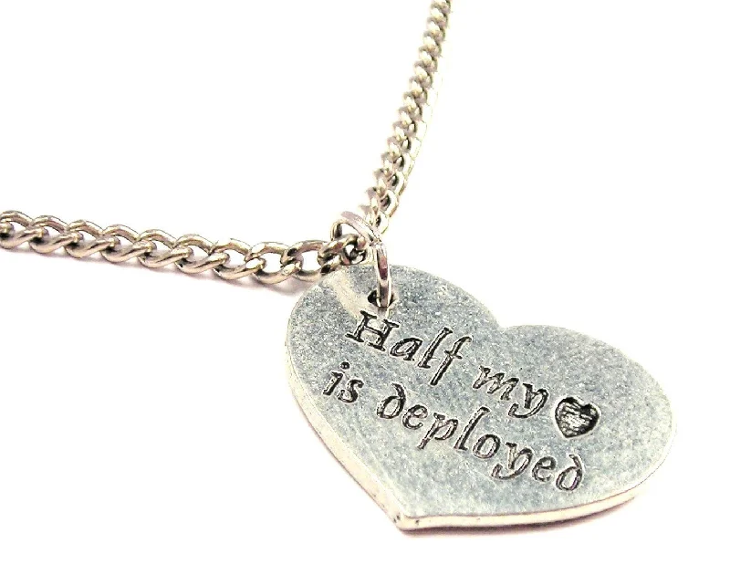 Thin Silver Necklace-Half My Heart Is Deployed Single Charm Necklace