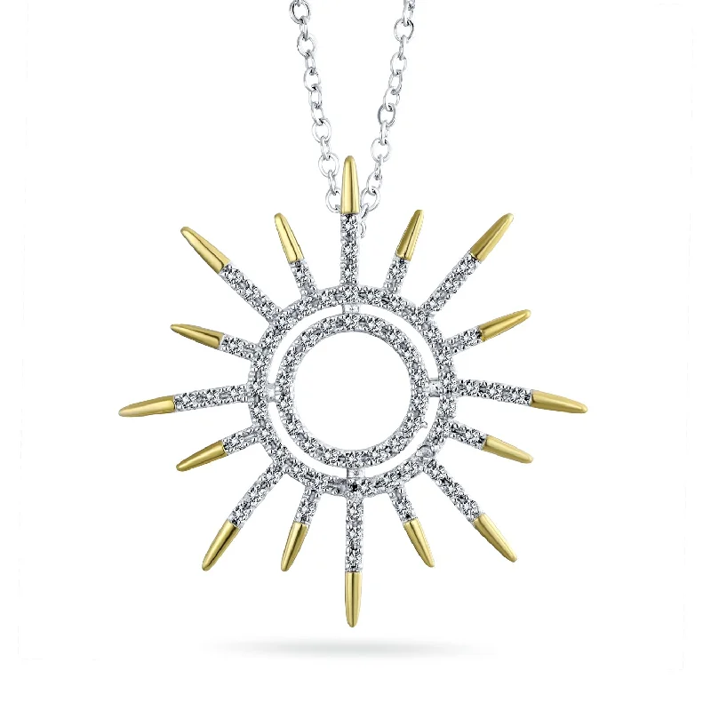 Gold Necklace for Party-Summer Flaming Sunshine Starburst Pendant Necklace 14K Gold & Silver Plated Brass