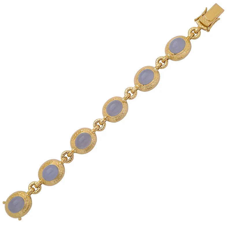 Chunky Leather Bracelet-Bracelet- Chalcedony in 18K Gold