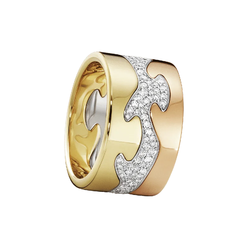 Silver Wedding Band for Women-Fusion 18K Rose Gold, Gold & White Gold Ring w. Pavé Diamonds