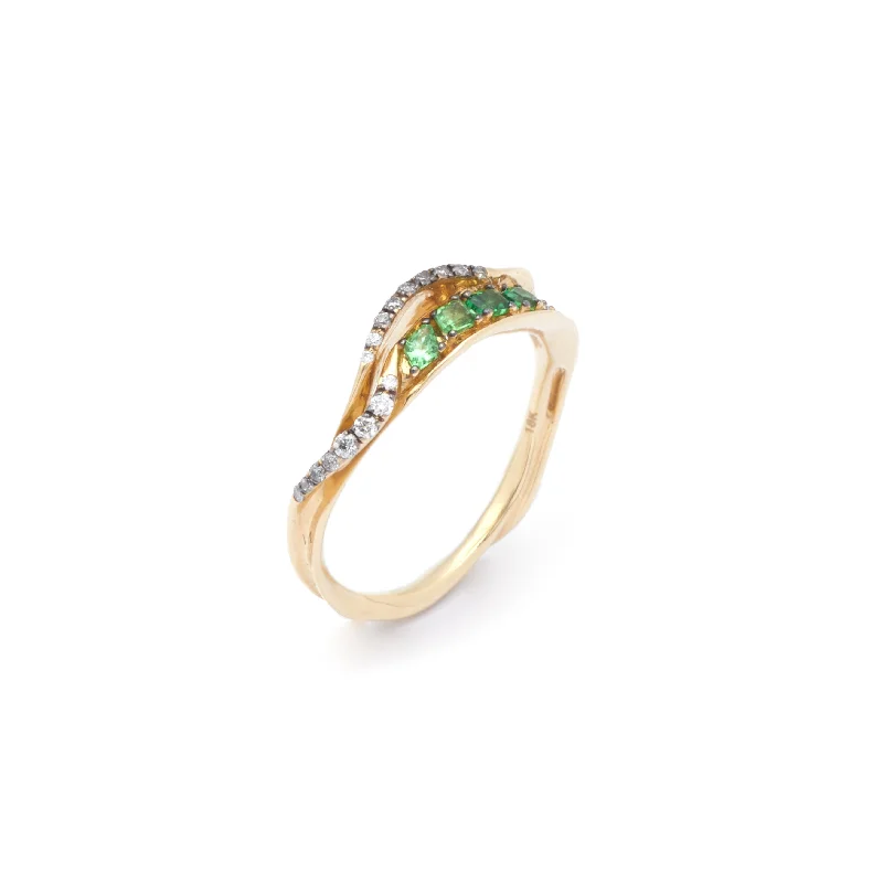 Birthstone Ring for Women-Inhale Stackable 18K Gold Ring w. Tsavorites