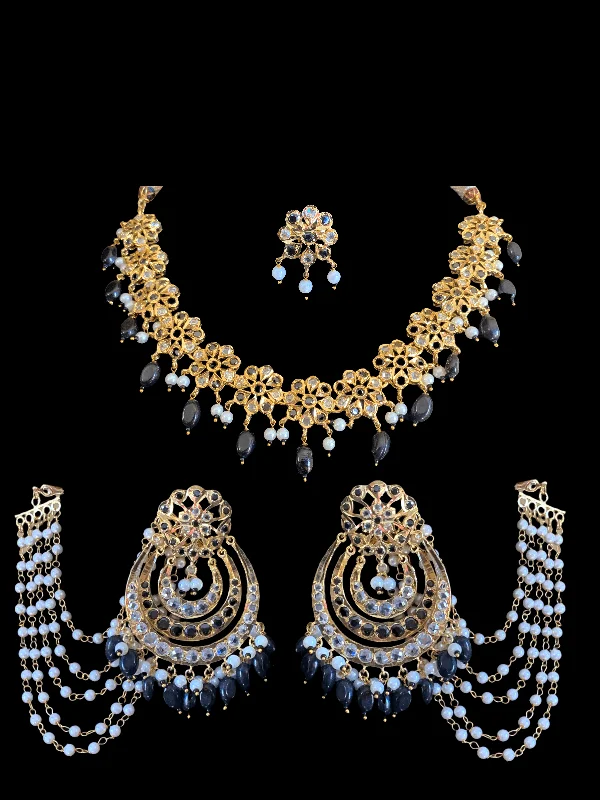 Pearl Choker Necklace-NS192 Malavika necklace set in black  ( READY TO SHIP )