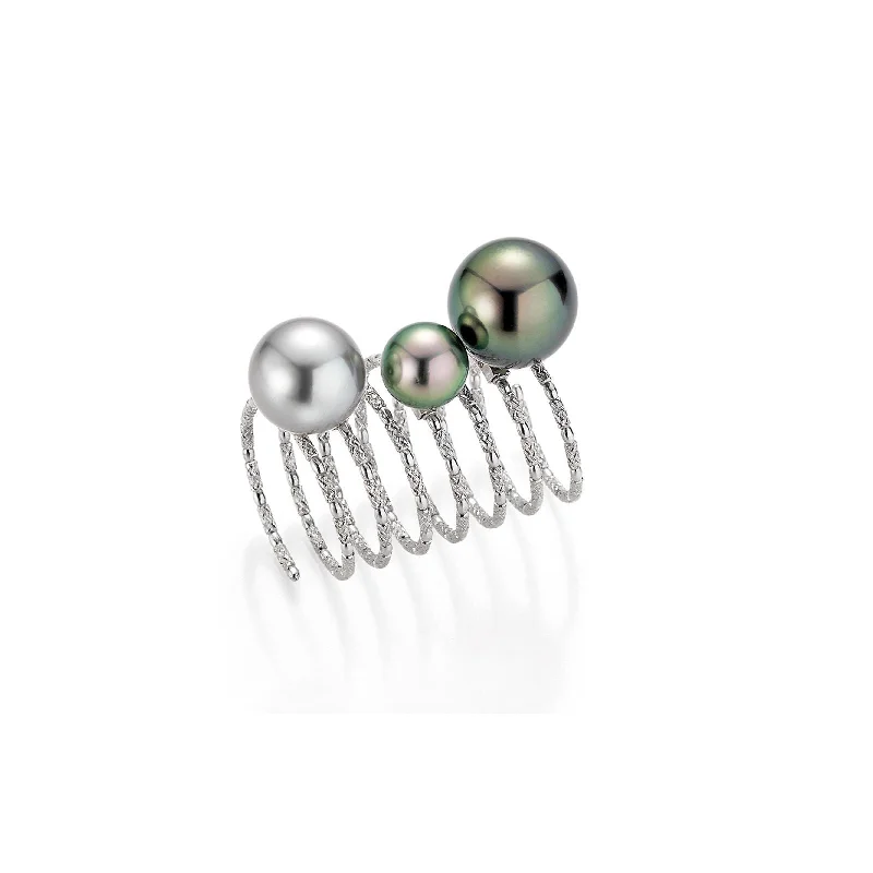 Handmade Gemstone Ring-Long Wrap 18K Whitegold Ring w. Tahiti Pearls