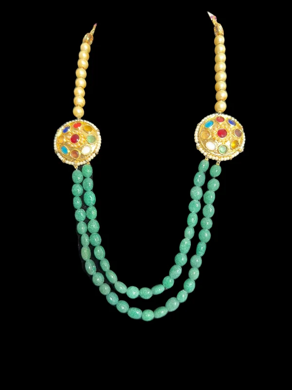 Luxury Pearl Necklace-Kundan mala style  necklace - green  ( READY TO SHIP )