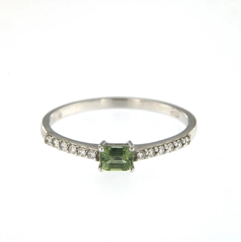 Black Titanium Ring for Men-Candy 18K White Gold Ring w. Green Sapphire & Diamonds