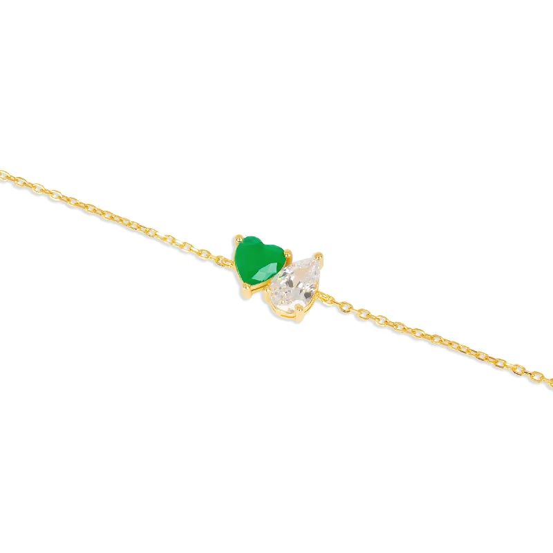 Simple Charm Bracelet-THE GREEN EMERALD HEART PEAR BRACELET