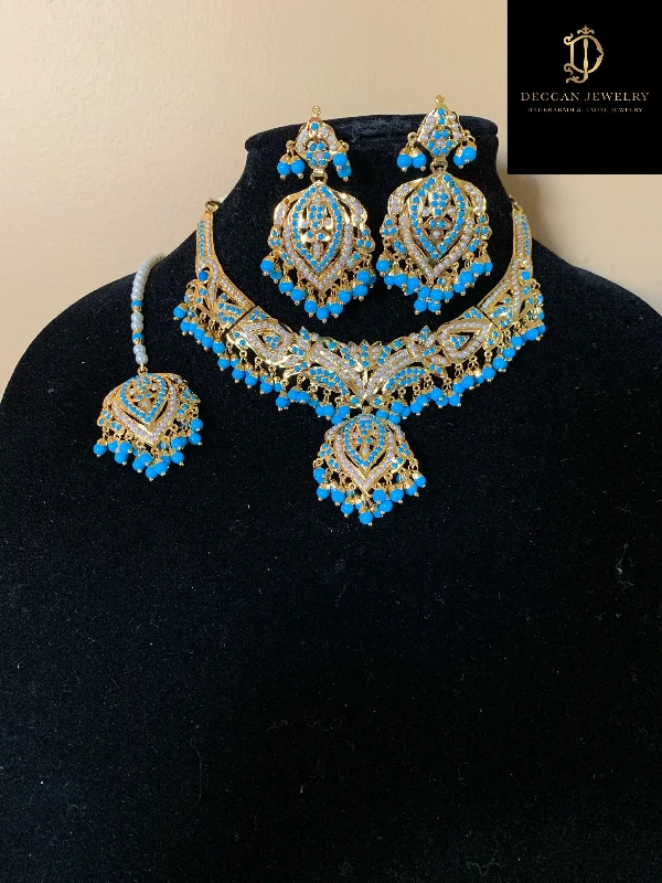 Bar Pendant Necklace-NS58 Taseen necklace set in turquoise(READY TO SHIP )