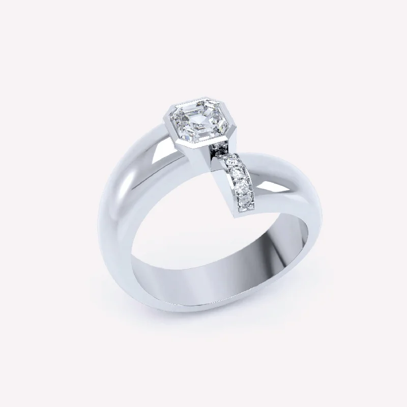 Gold Engagement Ring-Toi et Moi Polished Asscher 18K Whitegold Ring w. Lab-Grown Diamonds