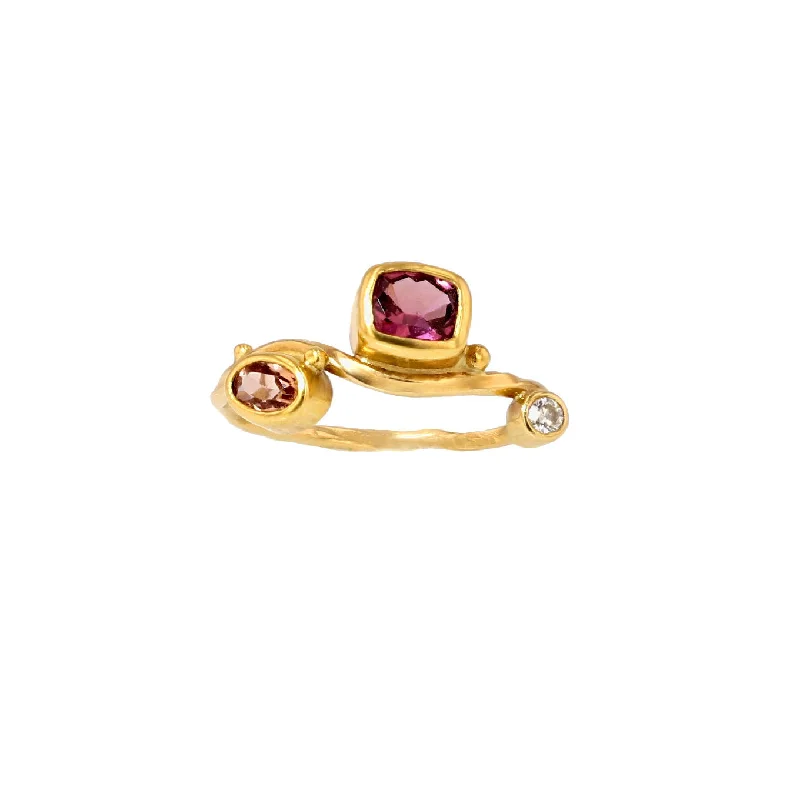 Adjustable Gold Ring-Seafire 18K & 22K Gold Ring w. Diamond, Sapphire & Topaz