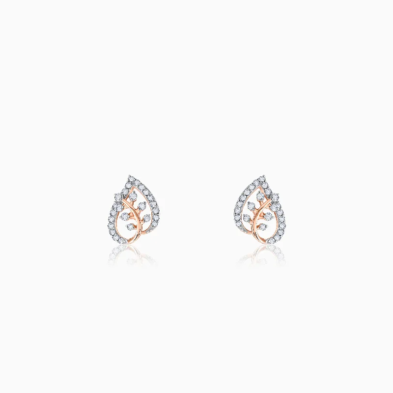 Vintage Drop Earrings-Rose Gold Leafy Love Diamond Earrings