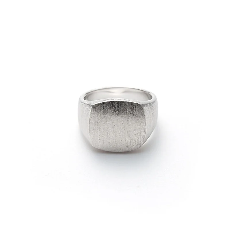 Simple Silver Ring for Women-Hope Signet Brushed Silver Ring