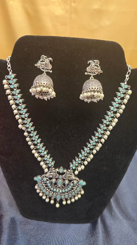 Blue Gem Necklace-Beautiful Bird Styled Necklace Sets With Earring For Women